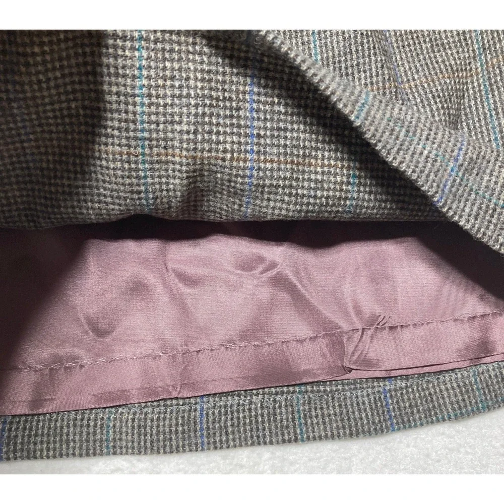 VTG F. Shay Sz 10 Pure Wool Plaid Pencil Gray plaid‎ Skirt Career Office Pockets